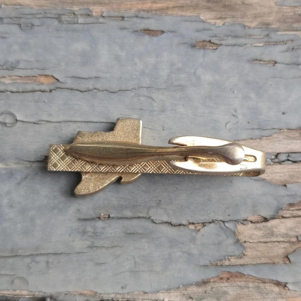 VTG Texas Mother Of Pearl Tie Clip Bar Gold Tone Lone Star State Western NoBrand